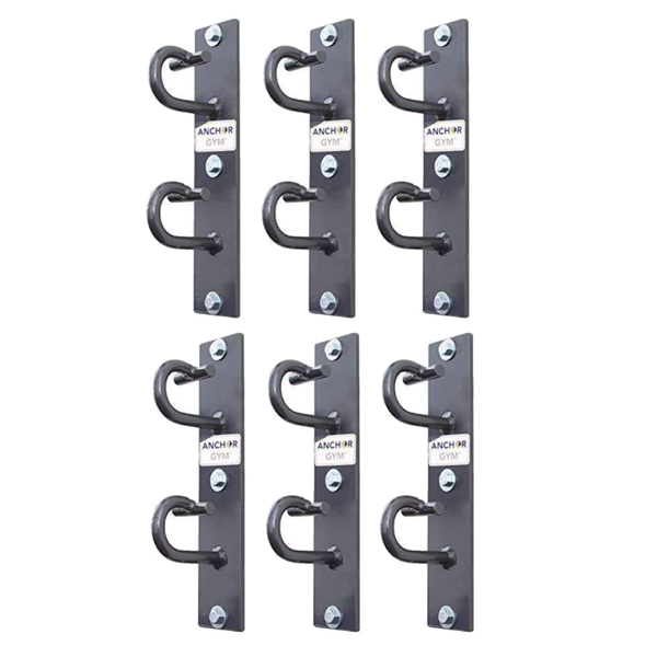six grey anchor hooks stacked next to each other with a white background